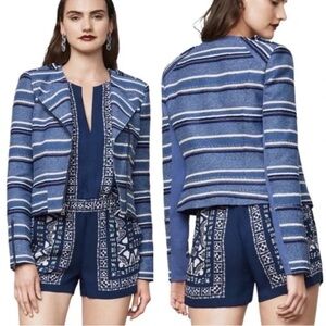 NWT BCBG MAXAZRIA Novak Striped Textured Moto Blazer Jacket Cotton Blend Sz XXS